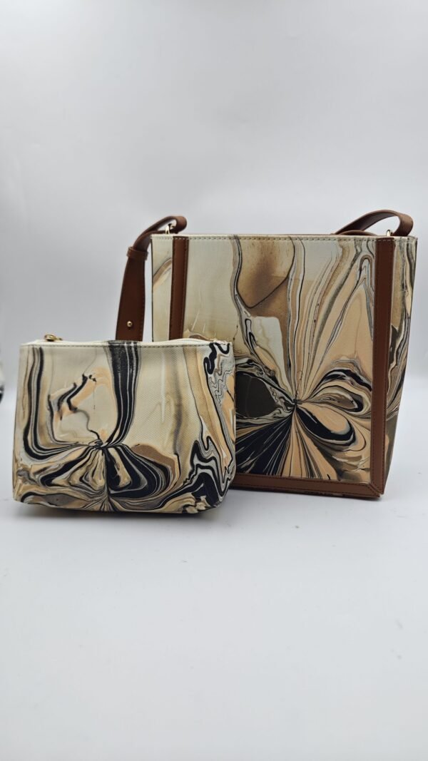Artistic Fluid-Pattern Mother-and-Child Tote Bag Set