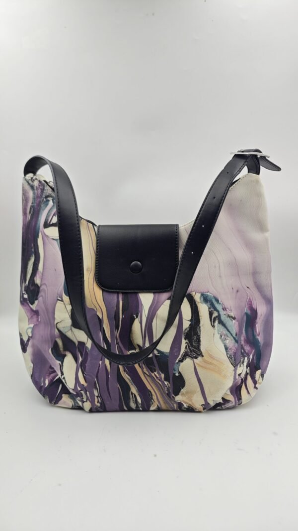 Relaxed-Style Tote Bag with Flowing Purple Mist Patterns