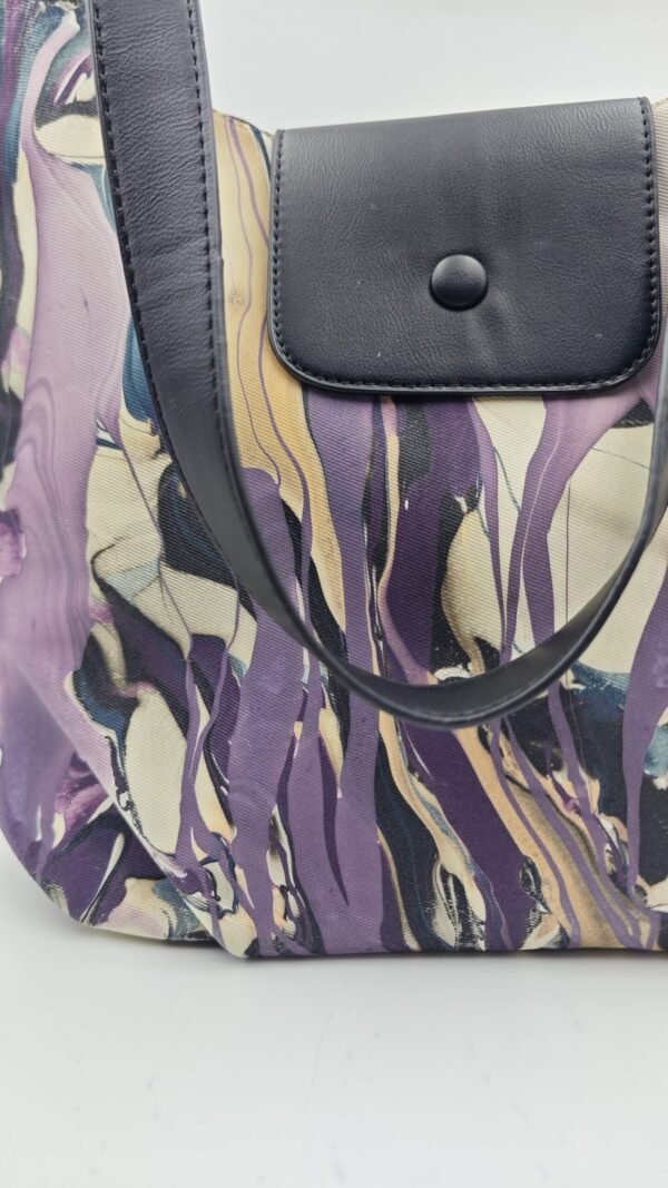 Relaxed-Style Tote Bag with Flowing Purple Mist Patterns