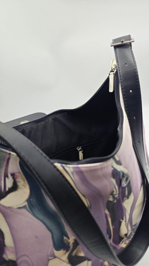 Relaxed-Style Tote Bag with Flowing Purple Mist Patterns